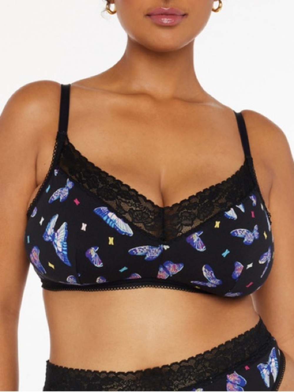 Savage Fenty NWT black blue butterfly lace cotton bra